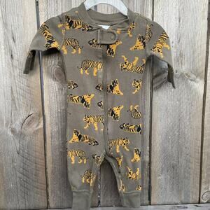 Hanna Andersson Pajamas Tiger Big Cat Zip Sleeper Infant Size 0-3 Months 50